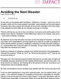 Avoiding the Next Disaster - Huffington Post Impact
